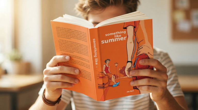 young gay man reading something like summer by jay bell